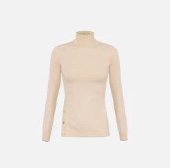 Maglieria E Felpe|Elisabetta Franchi Dolcevita in viscosa con bottoni sul fianco Lattice