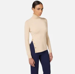 Maglieria E Felpe|Elisabetta Franchi Dolcevita in viscosa con bottoni sul fianco Lattice