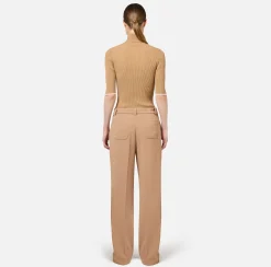 Maglieria E Felpe|Elisabetta Franchi Dolcevita in viscosa con logo college Camel/Burro