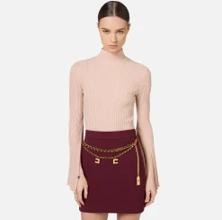 Maglieria E Felpe|Elisabetta Franchi Dolcevita in viscosa e lurex a costine Carne