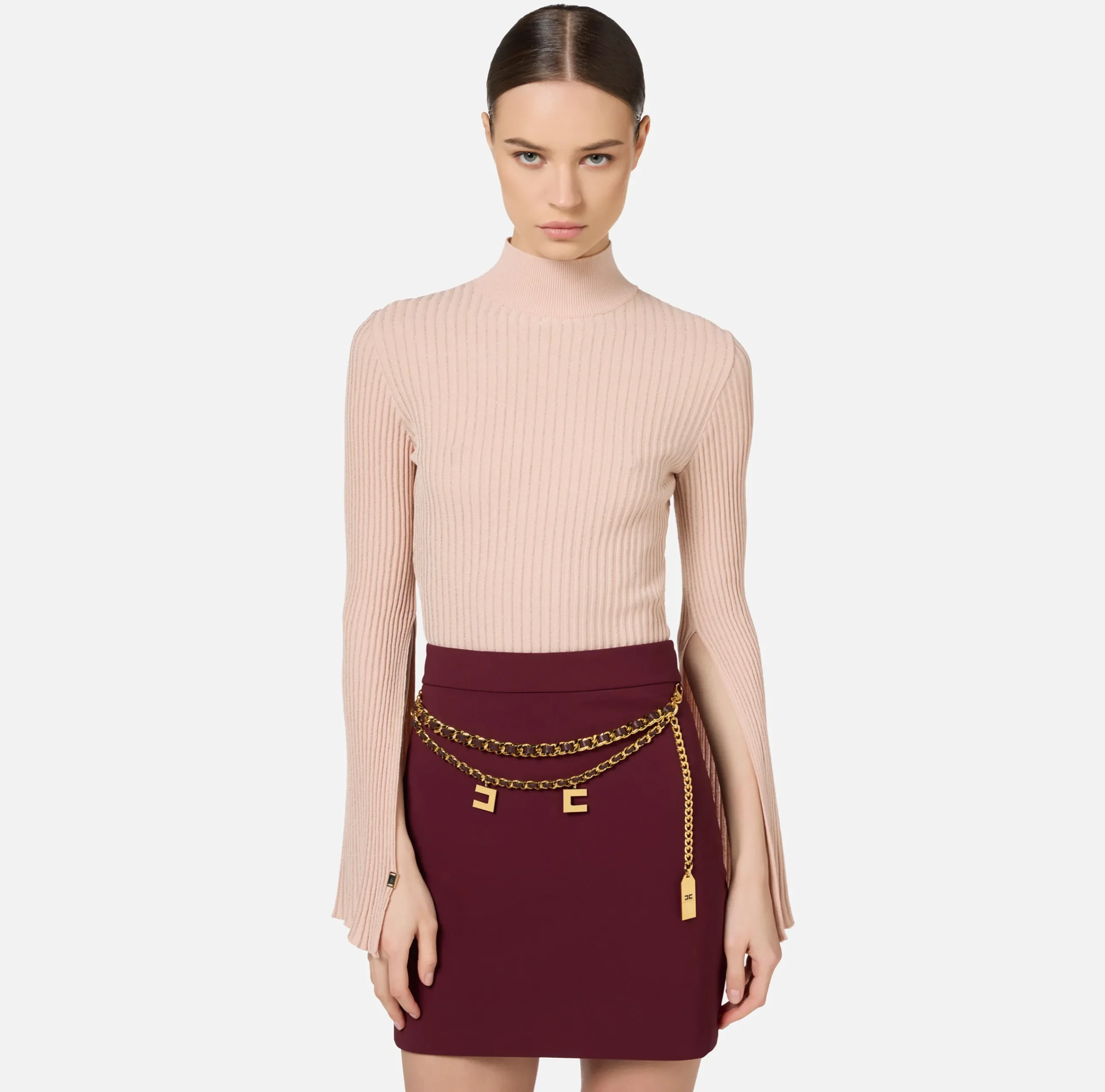 Maglieria E Felpe|Elisabetta Franchi Dolcevita in viscosa e lurex a costine Carne