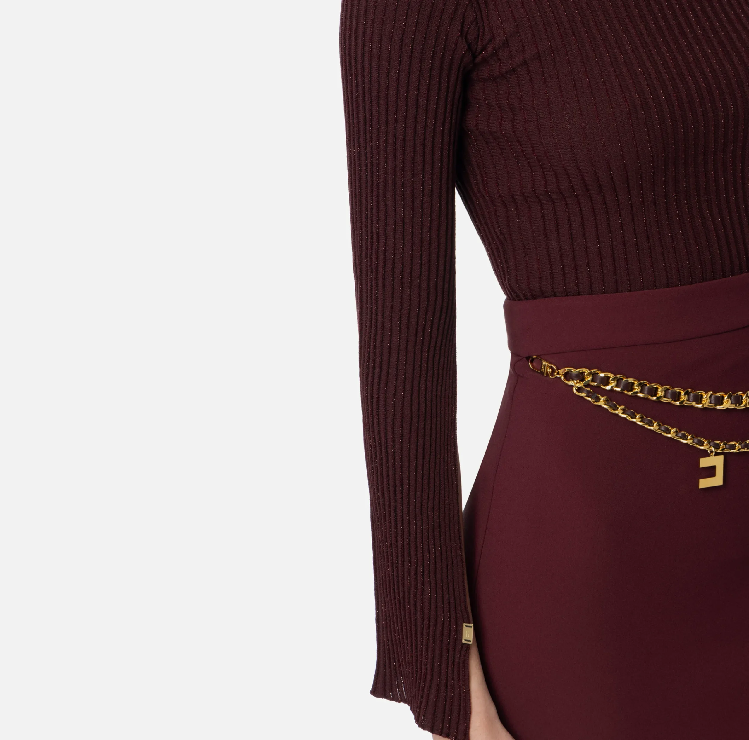 Maglieria E Felpe|Elisabetta Franchi Dolcevita in viscosa e lurex a costine RougeNoir