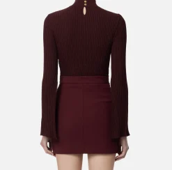 Maglieria E Felpe|Elisabetta Franchi Dolcevita in viscosa e lurex a costine RougeNoir