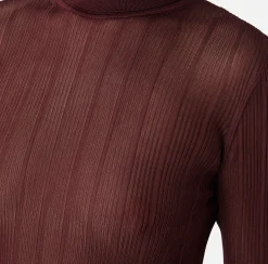 Maglieria E Felpe|Elisabetta Franchi Dolcevita in viscosa lucida a costine RougeNoir