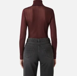 Maglieria E Felpe|Elisabetta Franchi Dolcevita in viscosa lucida a costine RougeNoir