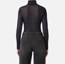 Maglieria E Felpe|Elisabetta Franchi Dolcevita in viscosa lucida a costine Navy