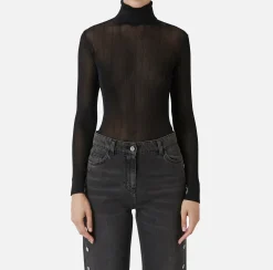 Maglieria E Felpe|Elisabetta Franchi Dolcevita in viscosa lucida a costine Nero