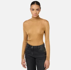 Maglieria E Felpe|Elisabetta Franchi Dolcevita in viscosa lucida a costine Bronze