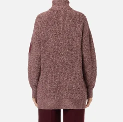 Maglieria E Felpe|Elisabetta Franchi Dolcevita in viscosa mouliné con patch logo RougeNoir/PowderPink