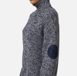 Maglieria E Felpe|Elisabetta Franchi Dolcevita in viscosa mouliné con patch logo Navy/Lattice