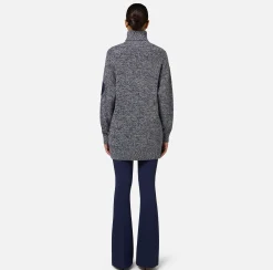 Maglieria E Felpe|Elisabetta Franchi Dolcevita in viscosa mouliné con patch logo Navy/Lattice