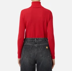 Maglieria E Felpe|Elisabetta Franchi Dolcevita in viscosa punto rete con intarsio RedPassion/PowderPink