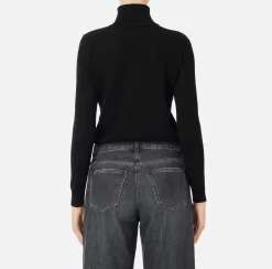 Maglieria E Felpe|Elisabetta Franchi Dolcevita in viscosa punto rete con intarsio Nero