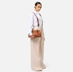 Clutch|Elisabetta Franchi Dune Pouch Cuoio/Nero