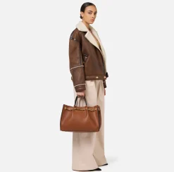 Borse A Mano|Elisabetta Franchi Dune Shopper Cuoio/Nero