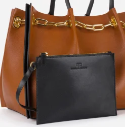 Borse A Mano|Elisabetta Franchi Dune Shopper Cuoio/Nero