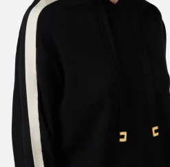 Maglieria E Felpe|Elisabetta Franchi Felpa con cappuccio in viscosa con bande logo Nero/Burro