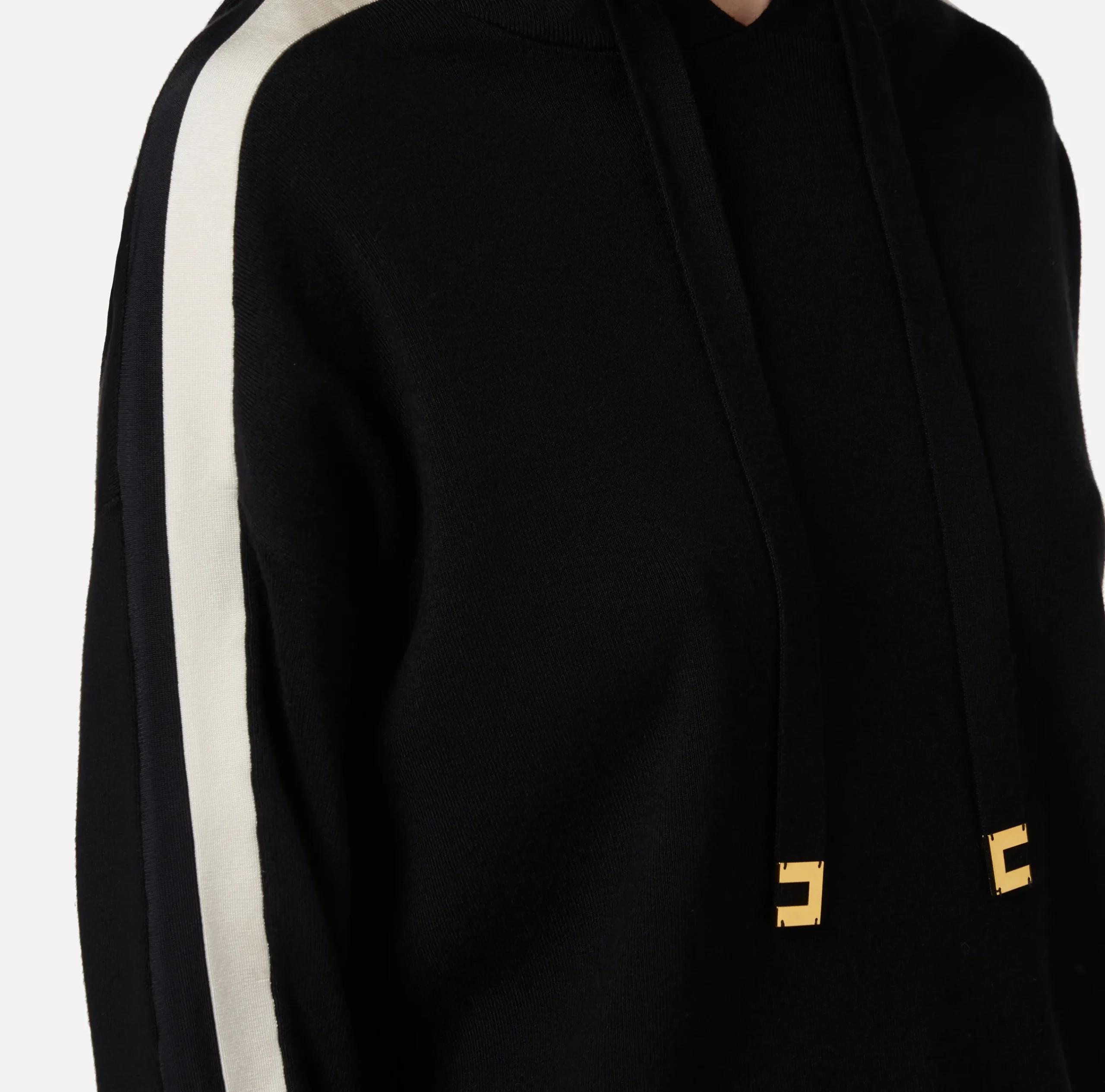 Maglieria E Felpe|Elisabetta Franchi Felpa con cappuccio in viscosa con bande logo Nero/Burro