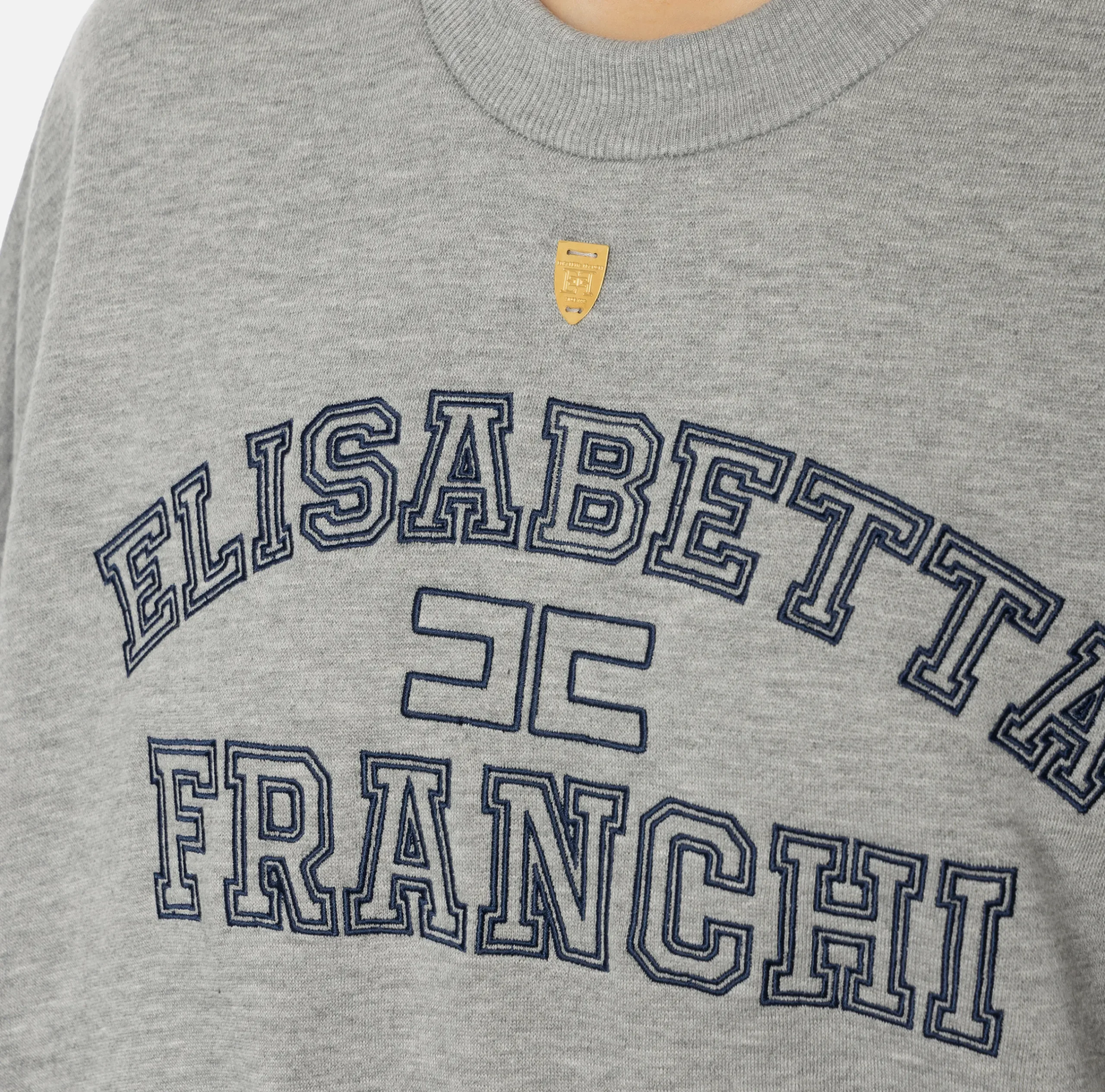 Maglieria E Felpe|Elisabetta Franchi Felpa cropped in cotone con logo college Grigiomelange