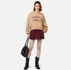 Maglieria E Felpe|Elisabetta Franchi Felpa cropped in cotone con logo college Camel