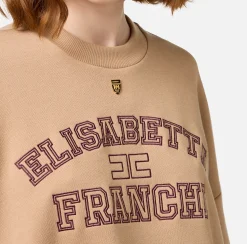 Maglieria E Felpe|Elisabetta Franchi Felpa cropped in cotone con logo college Camel