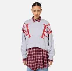 Maglieria E Felpe|Elisabetta Franchi Felpa cropped in cotone con maxi logo Grigiomelange