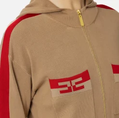 Maglieria E Felpe|Elisabetta Franchi Felpa cropped in viscosa con bande logo Camel/RedPassion