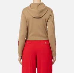 Maglieria E Felpe|Elisabetta Franchi Felpa cropped in viscosa con bande logo Camel/RedPassion
