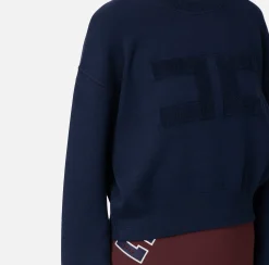 Maglieria E Felpe|Elisabetta Franchi Felpa cropped in viscosa con ricamo logo Navy