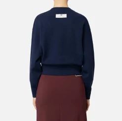 Maglieria E Felpe|Elisabetta Franchi Felpa cropped in viscosa con ricamo logo Navy