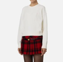 Maglieria E Felpe|Elisabetta Franchi Felpa cropped in viscosa con ricamo logo Avorio