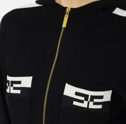 Maglieria E Felpe|Elisabetta Franchi Felpa cropped in viscosa con bande logo Nero/Burro