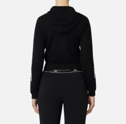 Maglieria E Felpe|Elisabetta Franchi Felpa cropped in viscosa con bande logo Nero/Burro