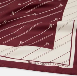 Sciarpe|Elisabetta Franchi Foulard in seta con pattern righe diagonali e logo RougeNoir/Burro