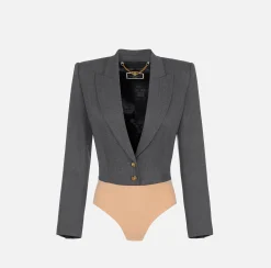 Giacche & Trench|Elisabetta Franchi Giacca a body in fresco lana SteelMelange