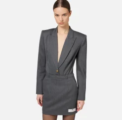 Giacche & Trench|Elisabetta Franchi Giacca a body in fresco lana SteelMelange
