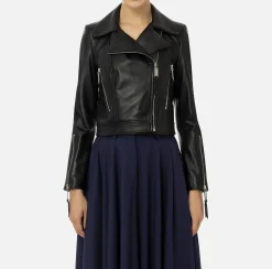 Giacche & Trench|Elisabetta Franchi Giacca biker in pelle con zip Nero
