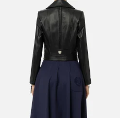 Giacche & Trench|Elisabetta Franchi Giacca biker in pelle con zip Nero