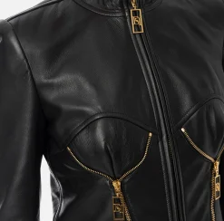 Giacche & Trench|Elisabetta Franchi Giacca biker in pelle con coppe Nero