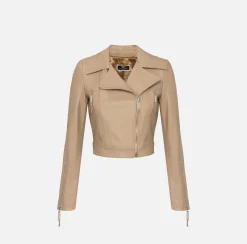 Giacche & Trench|Elisabetta Franchi Giacca biker in pelle con zip Camel