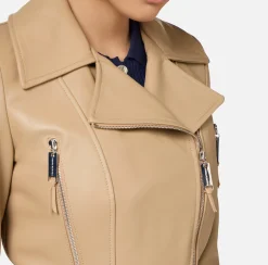 Giacche & Trench|Elisabetta Franchi Giacca biker in pelle con zip Camel