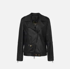 Giacche & Trench|Elisabetta Franchi Giacca biker over in pelle effetto used Nero