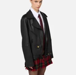Giacche & Trench|Elisabetta Franchi Giacca biker over in pelle effetto used Nero