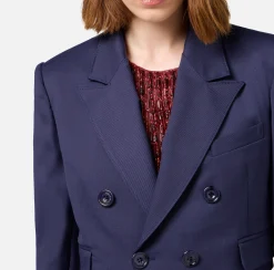 Giacche & Trench|Elisabetta Franchi Giacca cropped doppiopetto in fresco di lana Navy