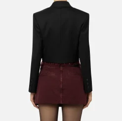 Giacche & Trench|Elisabetta Franchi Giacca cropped doppiopetto in fresco di lana Nero