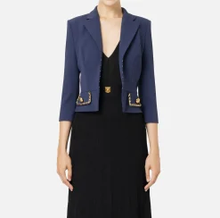Tailleur|Giacche & Trench|Elisabetta Franchi Giacca cropped in crêpe stretch con catena Navy
