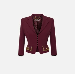 Tailleur|Giacche & Trench|Elisabetta Franchi Giacca cropped in crêpe stretch con catena RougeNoir
