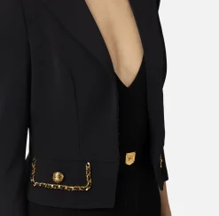 Tailleur|Giacche & Trench|Elisabetta Franchi Giacca cropped in crêpe stretch con catena Nero