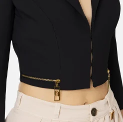 Giacche & Trench|Elisabetta Franchi Giacca cropped in crêpe stretch con zip Nero