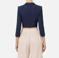 Giacche & Trench|Elisabetta Franchi Giacca cropped in crêpe stretch con zip Navy